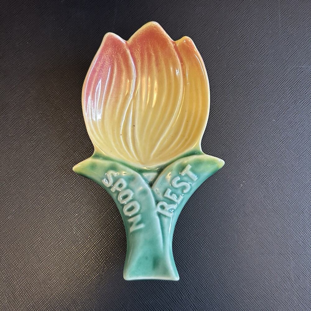 Vintage Ceramic Tulip Spoon Rest 6” Long